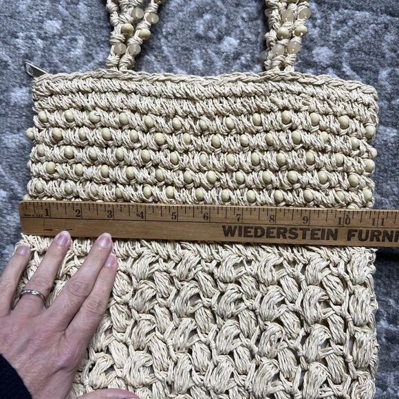 Cappelli Straworld Straw Purse Shoulder Bag Two Strap Beading Throughout Zip - Picture 7 of 9